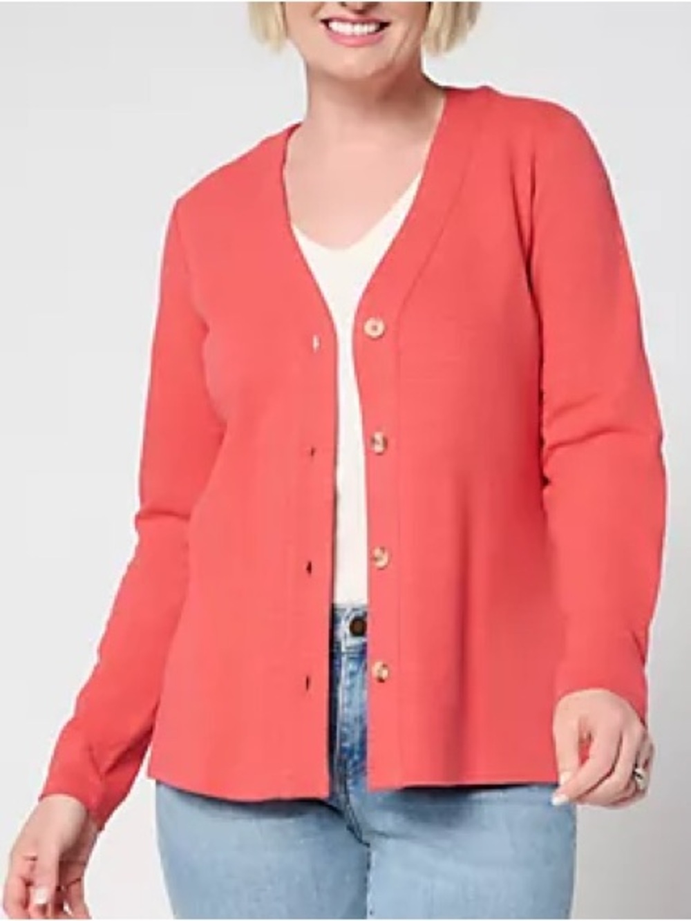 Denim & Co. Sz L Deep Papaya Textured Cotton Long Sleeve Button Front Cardigan